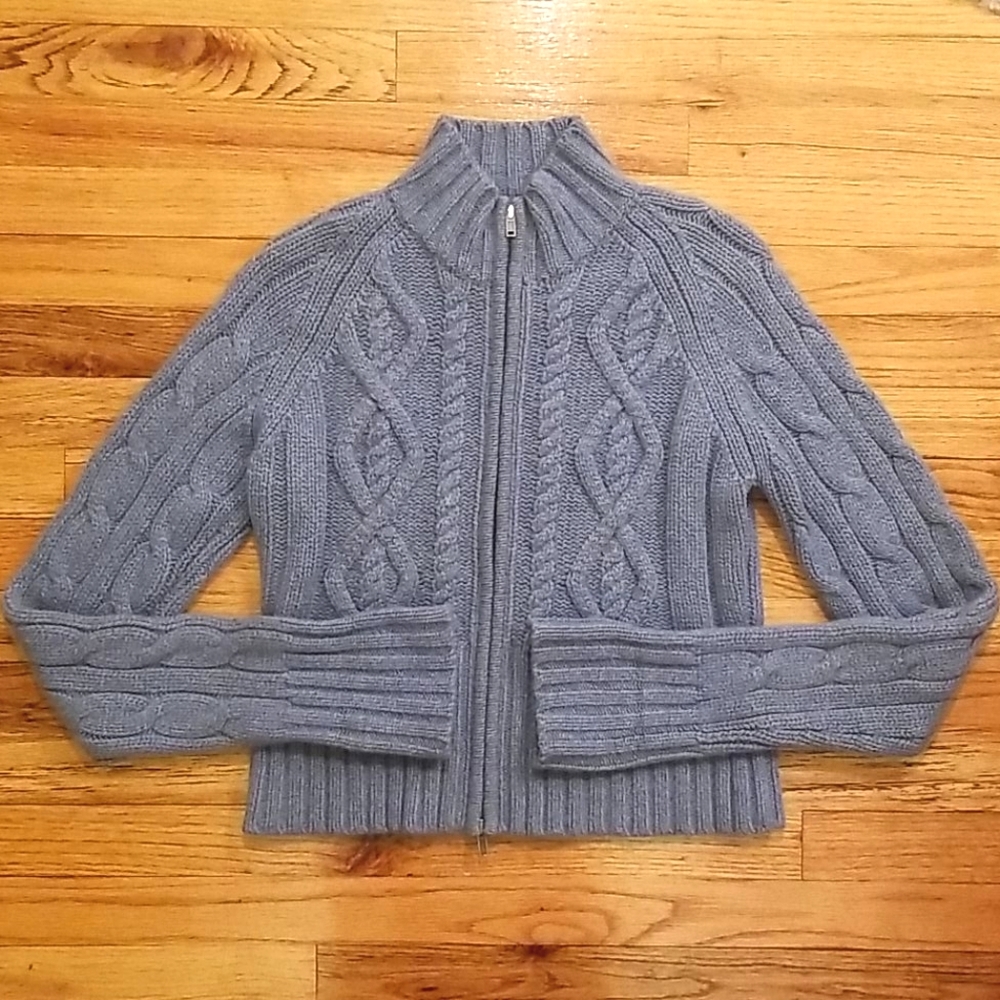 Joie Cashmere Zip Thick Cable Knit Sweater